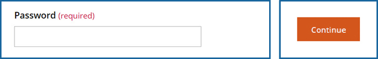 Screenshot of the myCalPERS login page showing the Password form field and Continue button.